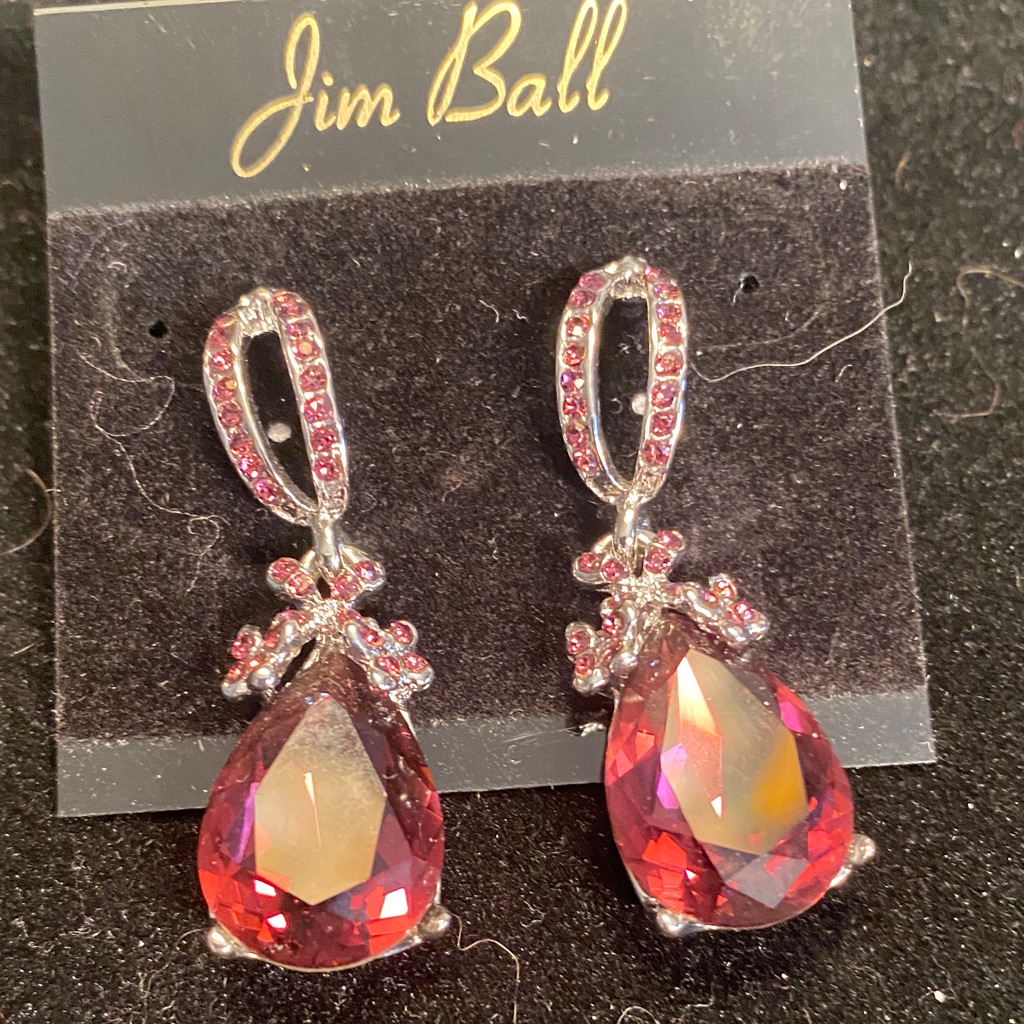 Jim Ball Pink Teardrop Crystal Drop Earrings